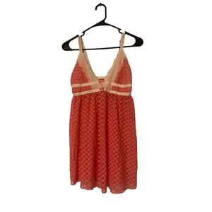 Betsy Johnson Nighty Pink Peach Lacy Dot Print Size Medium Gown Sleep Boudoir